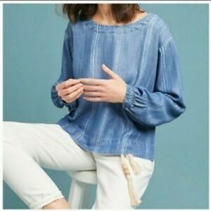 Anthro Cloth & Stone Chambray Blue Back Zipper Top Size M